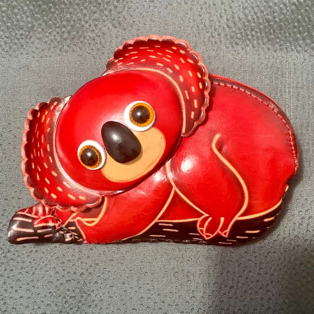 New Handmade Red Leather Koala Coin Wallet
